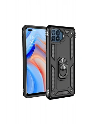 Newface Oppo Reno 4 Lite Kılıf Sofya Yüzüklü Silikon Kapak - Siyah