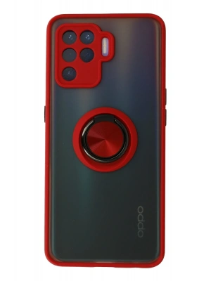 Newface Oppo Reno 5 Lite Kılıf Montreal Yüzüklü Silikon Kapak - Kırmızı