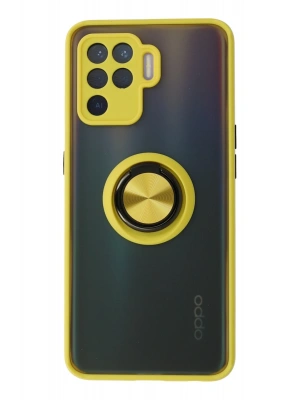 Newface Oppo Reno 5 Lite Kılıf Montreal Yüzüklü Silikon Kapak - Sarı