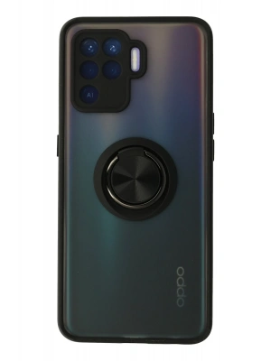 Newface Oppo Reno 5 Lite Kılıf Montreal Yüzüklü Silikon Kapak - Siyah