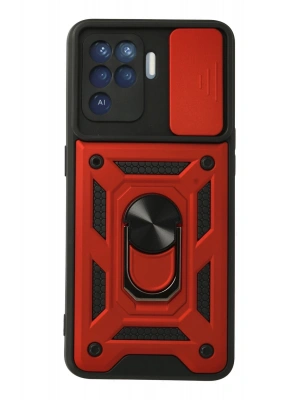 Newface Oppo Reno 5 Lite Kılıf Pars Lens Yüzüklü Silikon - Kırmızı