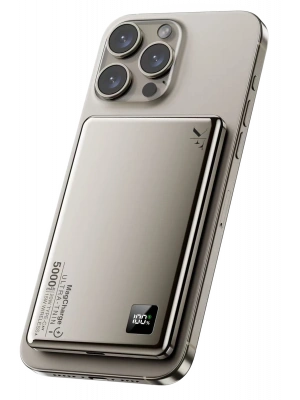 Newface PW555 5.000 mAh Dijital Göstergeli 18W Type-C ve 15W Kablosuz Şarj PD Hızlı Şarj Magsafe Powerbank - Titanyum