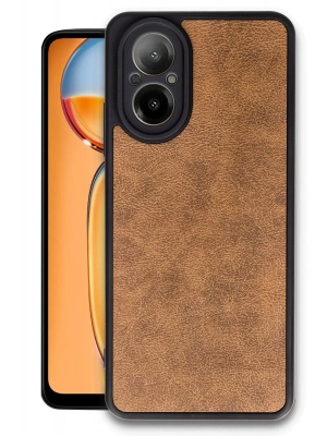 Newface Realme 12 Lite Kılıf Aras Deri Kapak - Taba