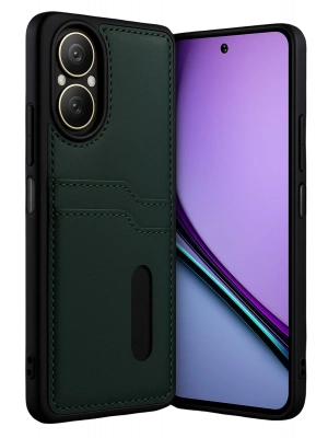 Newface Realme 12 Lite Kılıf Sara Kartvizitli Deri Kılıf - Koyu Yeşil