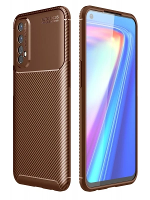 Newface Realme 7 Kılıf Auto Focus Karbon Kapak - Kahverengi