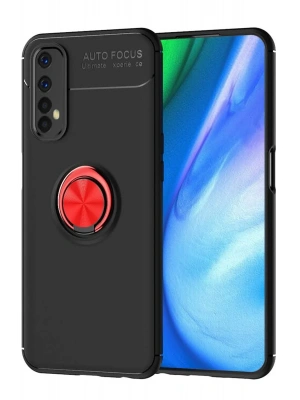 Newface Realme 7 Kılıf Range Yüzüklü Silikon - Siyah-Kırmızı