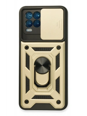 Newface Realme 8 Kılıf Pars Lens Yüzüklü Silikon - Gold