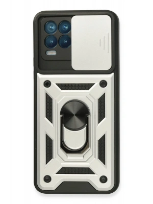 Newface Realme 8 Kılıf Pars Lens Yüzüklü Silikon - Gümüş