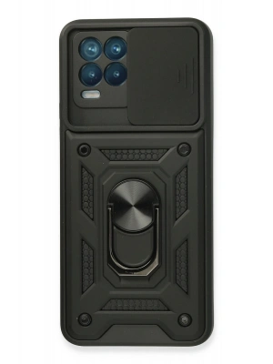 Newface Realme 8 Kılıf Pars Lens Yüzüklü Silikon - Siyah