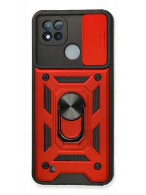 Newface Realme C11 2021 Kılıf Pars Lens Yüzüklü Silikon - Kırmızı