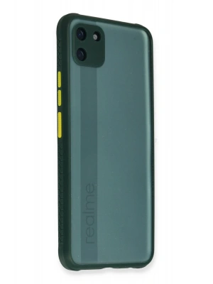 Newface Realme C11 Kılıf Miami Şeffaf Silikon - Koyu Yeşil