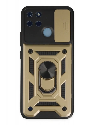 Newface Realme C25Y Kılıf Pars Lens Yüzüklü Silikon - Gold