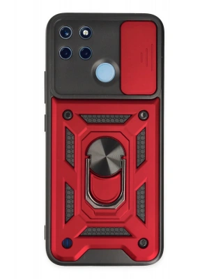 Newface Realme C25Y Kılıf Pars Lens Yüzüklü Silikon - Kırmızı