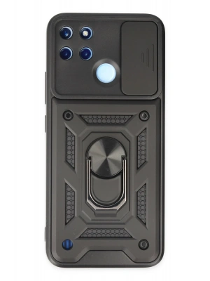 Newface Realme C25Y Kılıf Pars Lens Yüzüklü Silikon - Siyah