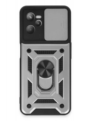 Newface Realme C35 Kılıf Pars Lens Yüzüklü Silikon - Gümüş