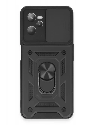 Newface Realme C35 Kılıf Pars Lens Yüzüklü Silikon - Siyah