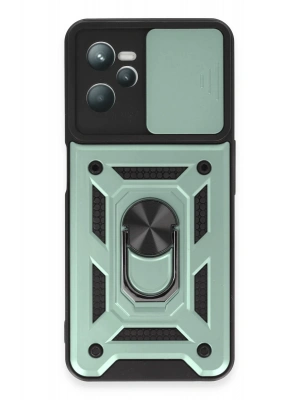 Newface Realme C35 Kılıf Pars Lens Yüzüklü Silikon - Yeşil