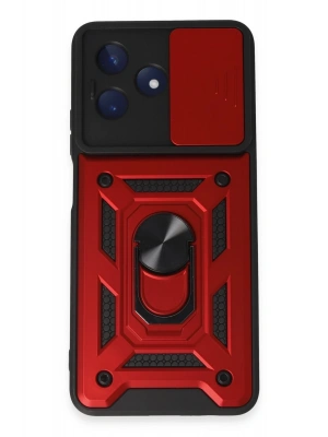 Newface Realme C53 Kılıf Pars Lens Yüzüklü Silikon - Kırmızı