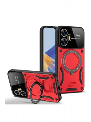 Newface Realme C55 Kılıf Joy Lens Standlı Kapak - Kırmızı