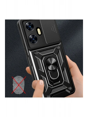 Newface Realme C55 Kılıf Pars Lens Yüzüklü Silikon - Siyah