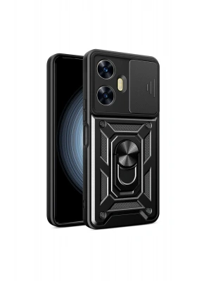 Newface Realme C55 Kılıf Pars Lens Yüzüklü Silikon - Siyah