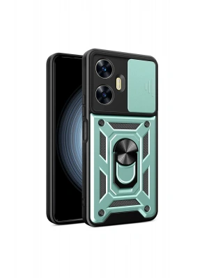 Newface Realme C55 Kılıf Pars Lens Yüzüklü Silikon - Yeşil