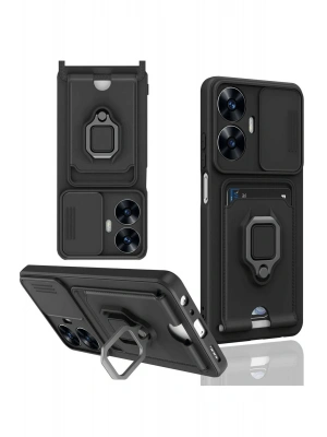 Newface Realme C55 Kılıf Zuma Kartvizitli Yüzüklü Silikon - Siyah