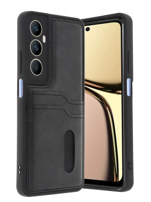 Newface Realme C65 Sara Kartvizitli Deri Kılıf - Siyah
