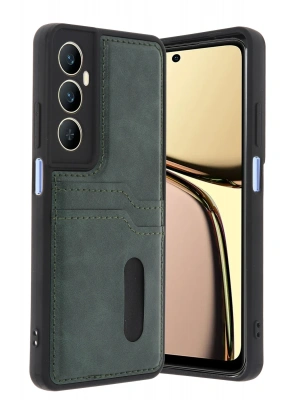 Newface Realme C65 Sara Kartvizitli Deri Kılıf - Yeşil