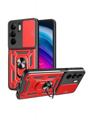 Newface Realme C75 4G Kılıf Pars Lens Yüzüklü Silikon - Kırmızı