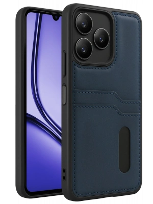 Newface Realme Note 50 4G Kılıf Sara Kartvizitli Deri Kılıf - Lacivert