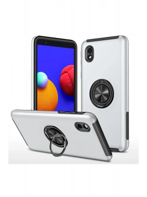 Newface Samsung Galaxy A01 Core Kılıf Elit Yüzüklü Kapak - Gümüş