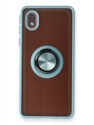 Newface Samsung Galaxy A01 Core Kılıf Montreal Yüzüklü Silikon Kapak - Buz Mavi