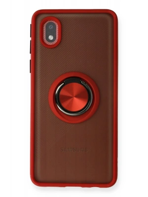Newface Samsung Galaxy A01 Core Kılıf Montreal Yüzüklü Silikon Kapak - Kırmızı