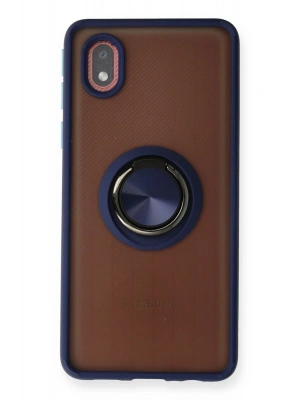 Newface Samsung Galaxy A01 Core Kılıf Montreal Yüzüklü Silikon Kapak - Lacivert
