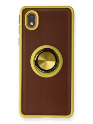 Newface Samsung Galaxy A01 Core Kılıf Montreal Yüzüklü Silikon Kapak - Sarı