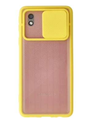 Newface Samsung Galaxy A01 Core Kılıf Palm Buzlu Kamera Sürgülü Silikon - Sarı