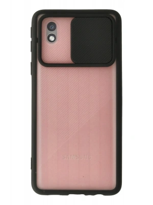 Newface Samsung Galaxy A01 Core Kılıf Palm Buzlu Kamera Sürgülü Silikon - Siyah