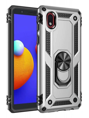 Newface Samsung Galaxy A01 Core Kılıf Sofya Yüzüklü Silikon Kapak - Gümüş