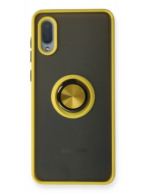 Newface Samsung Galaxy A02 Kılıf Montreal Yüzüklü Silikon Kapak - Sarı