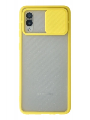 Newface Samsung Galaxy A02 Kılıf Palm Buzlu Kamera Sürgülü Silikon - Sarı