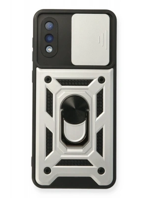 Newface Samsung Galaxy A02 Kılıf Pars Lens Yüzüklü Silikon - Gümüş