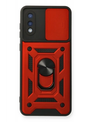 Newface Samsung Galaxy A02 Kılıf Pars Lens Yüzüklü Silikon - Kırmızı