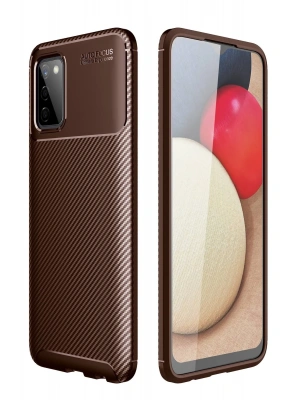 Newface Samsung Galaxy A02S Kılıf Auto Focus Karbon Kapak - Kahverengi
