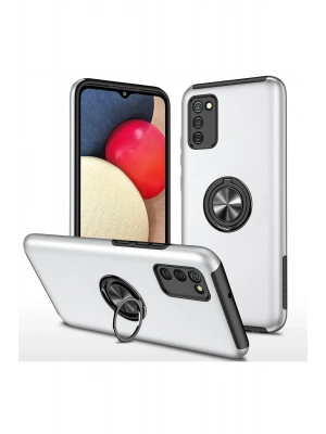 Newface Samsung Galaxy A02S Kılıf Elit Yüzüklü Kapak - Gümüş