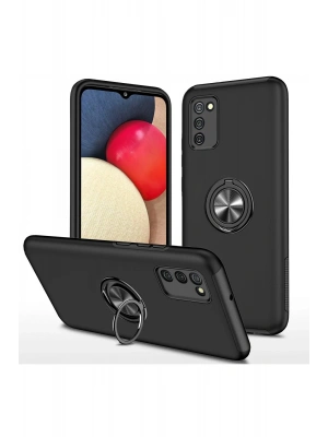 Newface Samsung Galaxy A02S Kılıf Elit Yüzüklü Kapak - Siyah