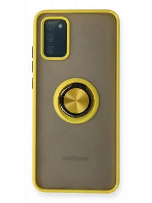 Newface Samsung Galaxy A02S Kılıf Montreal Yüzüklü Silikon Kapak - Sarı