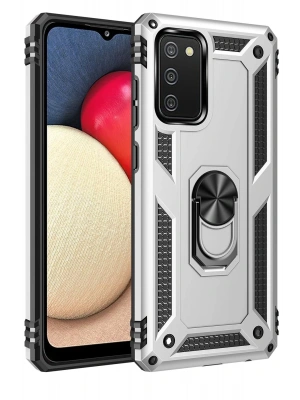 Newface Samsung Galaxy A02S Kılıf Sofya Yüzüklü Silikon Kapak - Gümüş