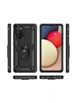 Newface Samsung Galaxy A02S Kılıf Sofya Yüzüklü Silikon Kapak - Siyah