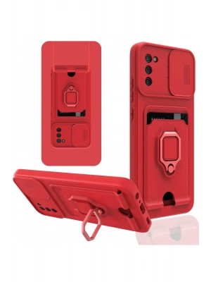 Newface Samsung Galaxy A02S Kılıf Zuma Kartvizitli Yüzüklü Silikon - Kırmızı